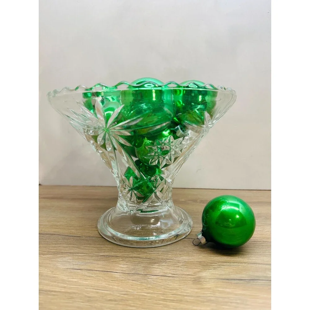 Vintage Anchor Hocking Stars of David Pressed Glass Footed Trumpet Vase Bowl